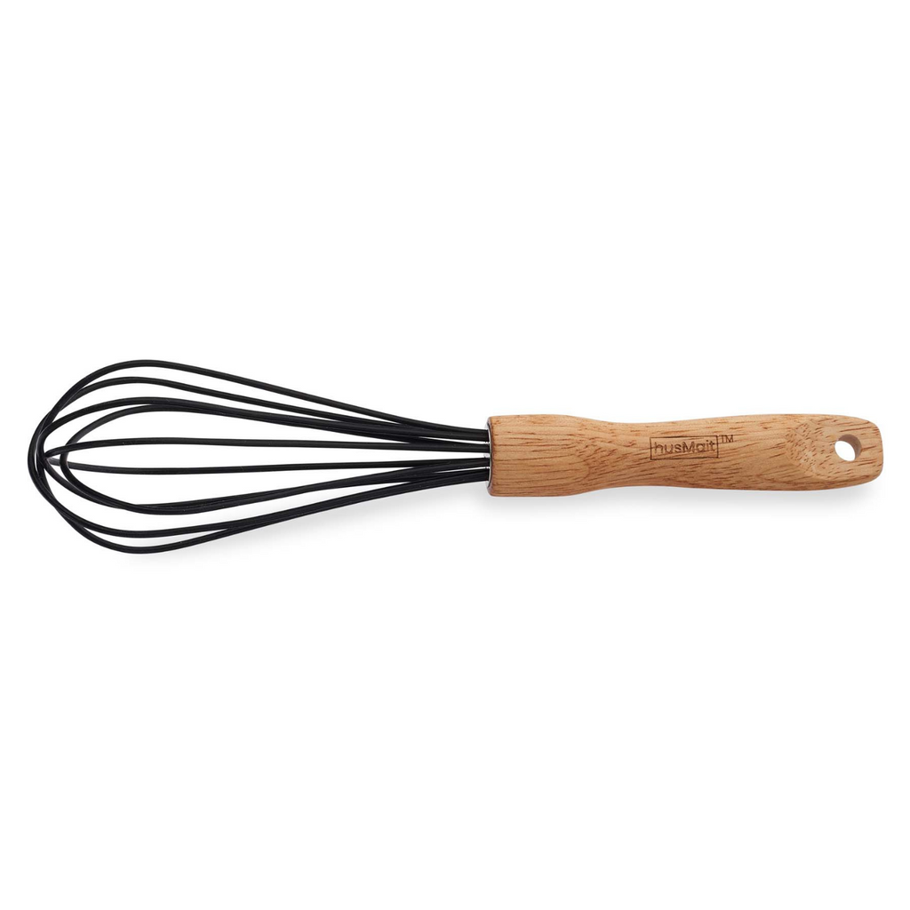 ExcelSteel 042 10 in. Silicone Tri-Color Whisk with Wooden Handle